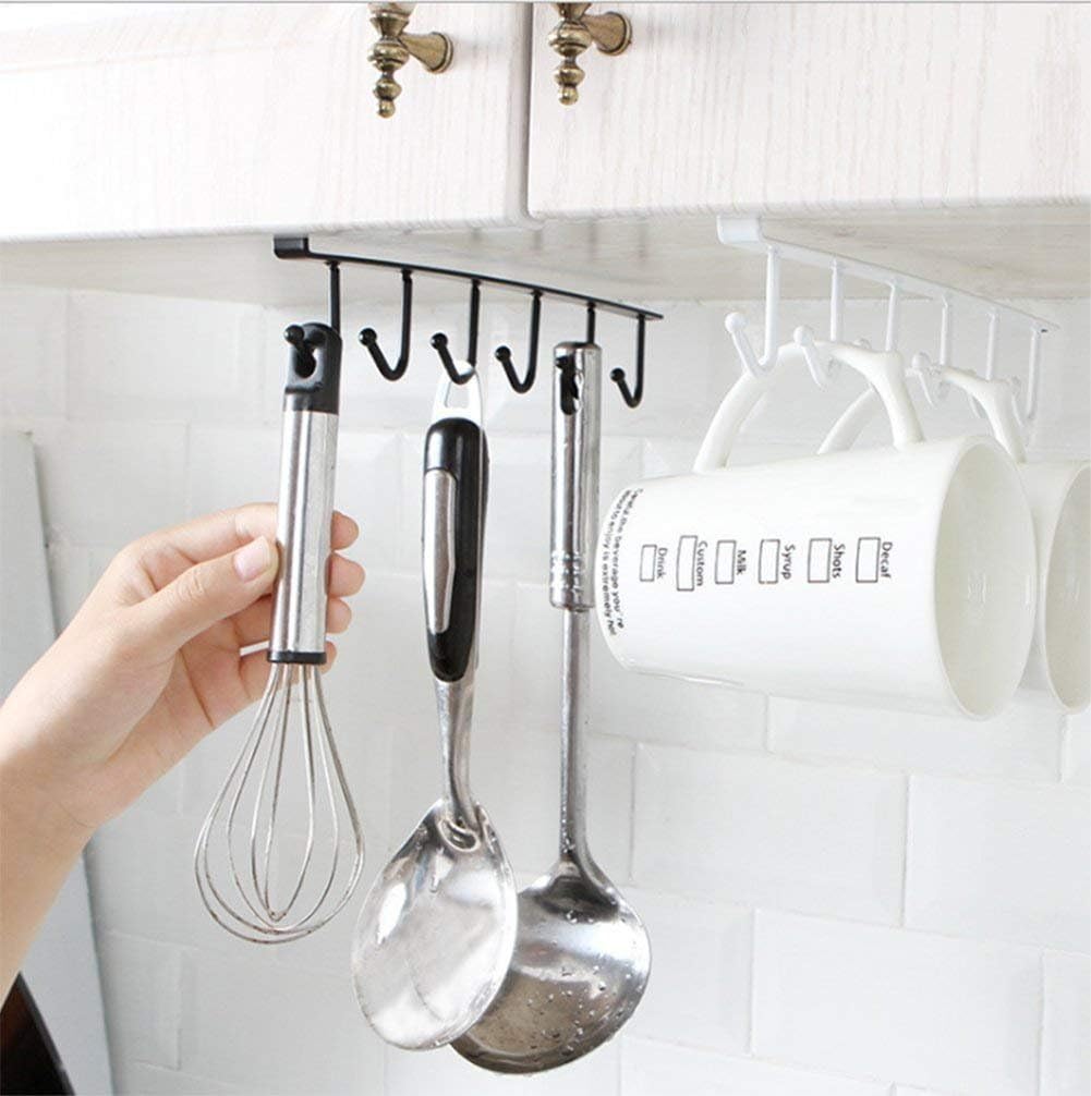 Electomania 6 Hook Under The Cup Frame Shelf, Multifunctional Kitchen Cabinet is Suitable for Hanging (White)