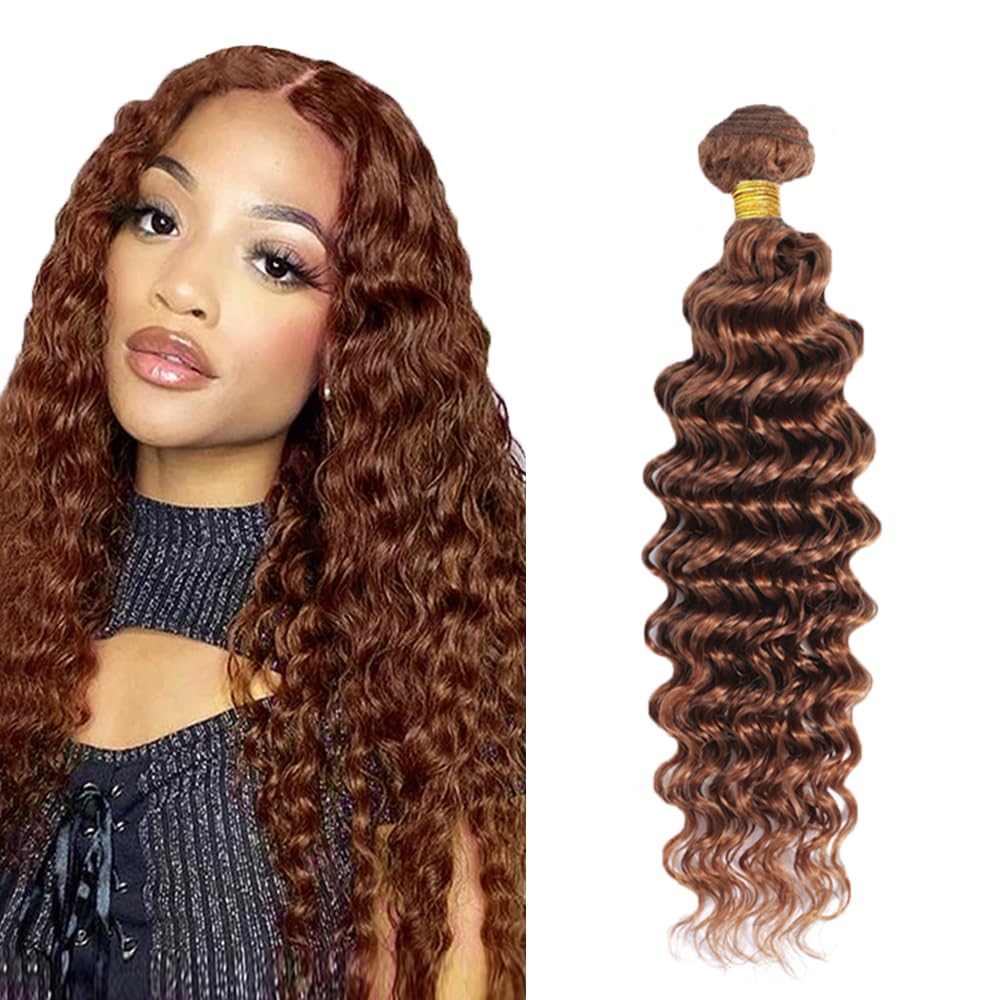 Photo 1 of ***HEAVILY USED ****Color 30 Deep Wave Bundles Human Hair Light Brown Bundles Brazilian Virgin Remy Hair 1 Bundle 32 Inch Soft Hair Extensions 100g