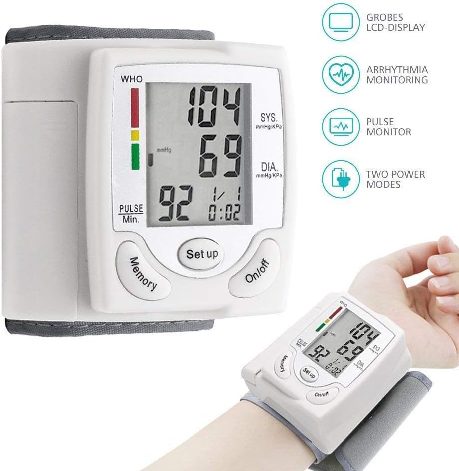 Wrist Blood Pressure Monitor for Home, Fully Automatically Measure Blood Pressure Monitor with Heart Rate Pulse - Large Digital LCD Screen Display