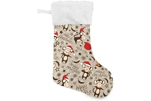 Sletend Christmas Funny Monkey 18 Inch Printed Large Christmas Stocking, Suede Large Caliber Christmas Stockings for Home Holiday Decorations White Cuff Christmas Stocking with Printed