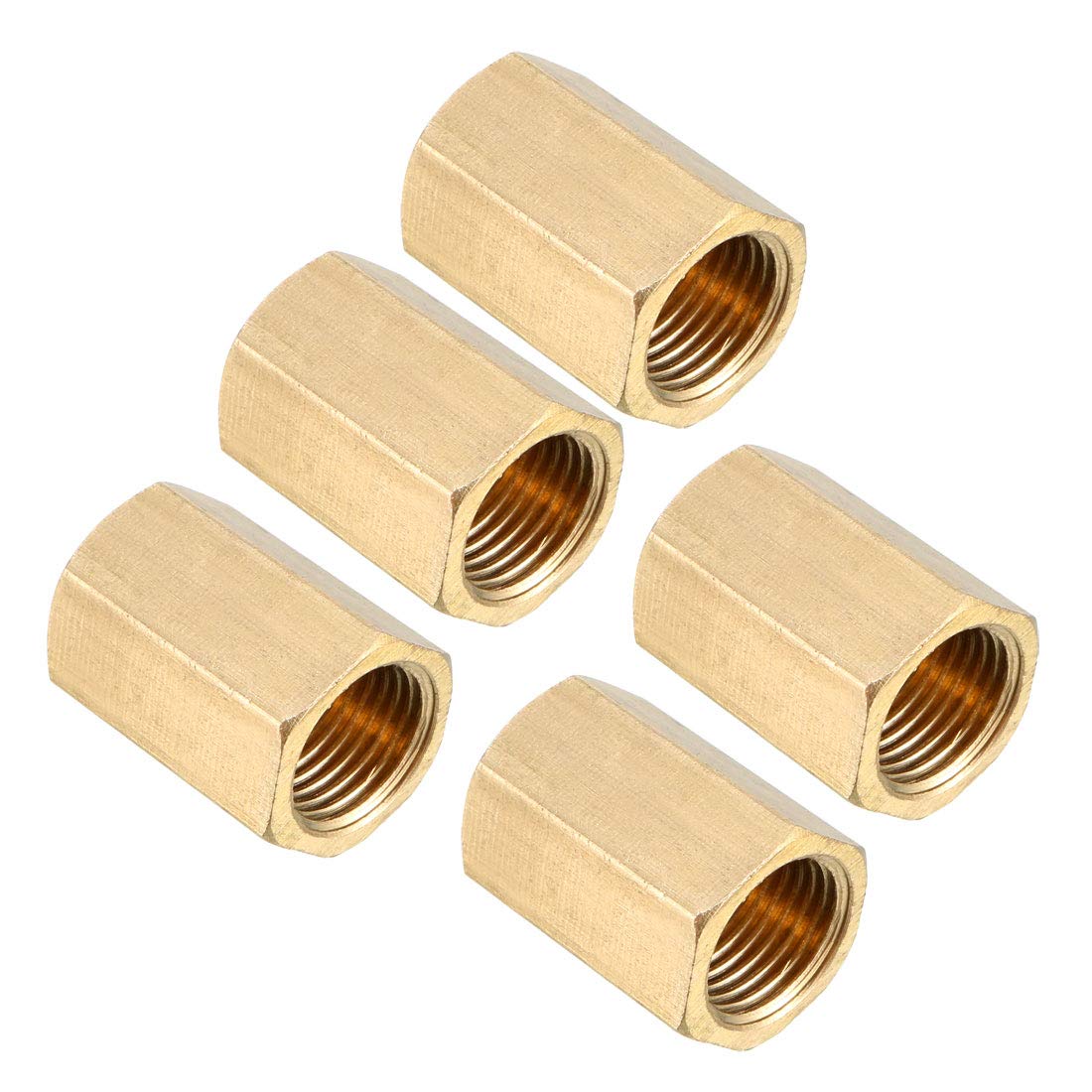sourcing map Brass Pipe Fitting Coupling, 1/8 PT Female Thread Straight Hex Rod Adapter 5pcs