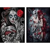 2 Pack 5D DIY Diamond Art Painting Skull 12X16 Full Drill Round Drill Crystal Rhinestone Embroidery Pictures Arts Craft for Home Wall Decor