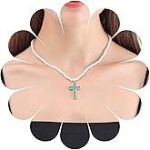Iaceble Vintage Sapphire Cross Pendent Necklace Cross Pearl Choker Necklace White Pearl Necklace Chain Blue Crystal Cross Necklace Pearl Bead Collar Necklace Jewelry for Women
