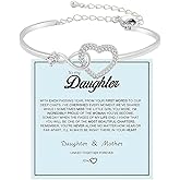 DivaGlamz To My Daughter Forever Connected Bracelet, Infinity Forever Love Heart Bracelets You Are Always In Mine From Mom Cubic Zirconia Adjustable Inspirational Gift Jewelry