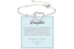 DivaGlamz To My Daughter Forever Connected Bracelet, Infinity Forever Love Heart Bracelets You Are Always In Mine From Mom Cubic Zirconia Adjustable Inspirational Gift Jewelry