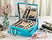 Glenor Co Jewelry Box - 28 Section Organizer with Modern Buckle Closure, Large Mirror & 2 Trays for Women Teens and Girls - Holder for Earring Ring Necklace Bracelet & Watch - PU Leather - Blue