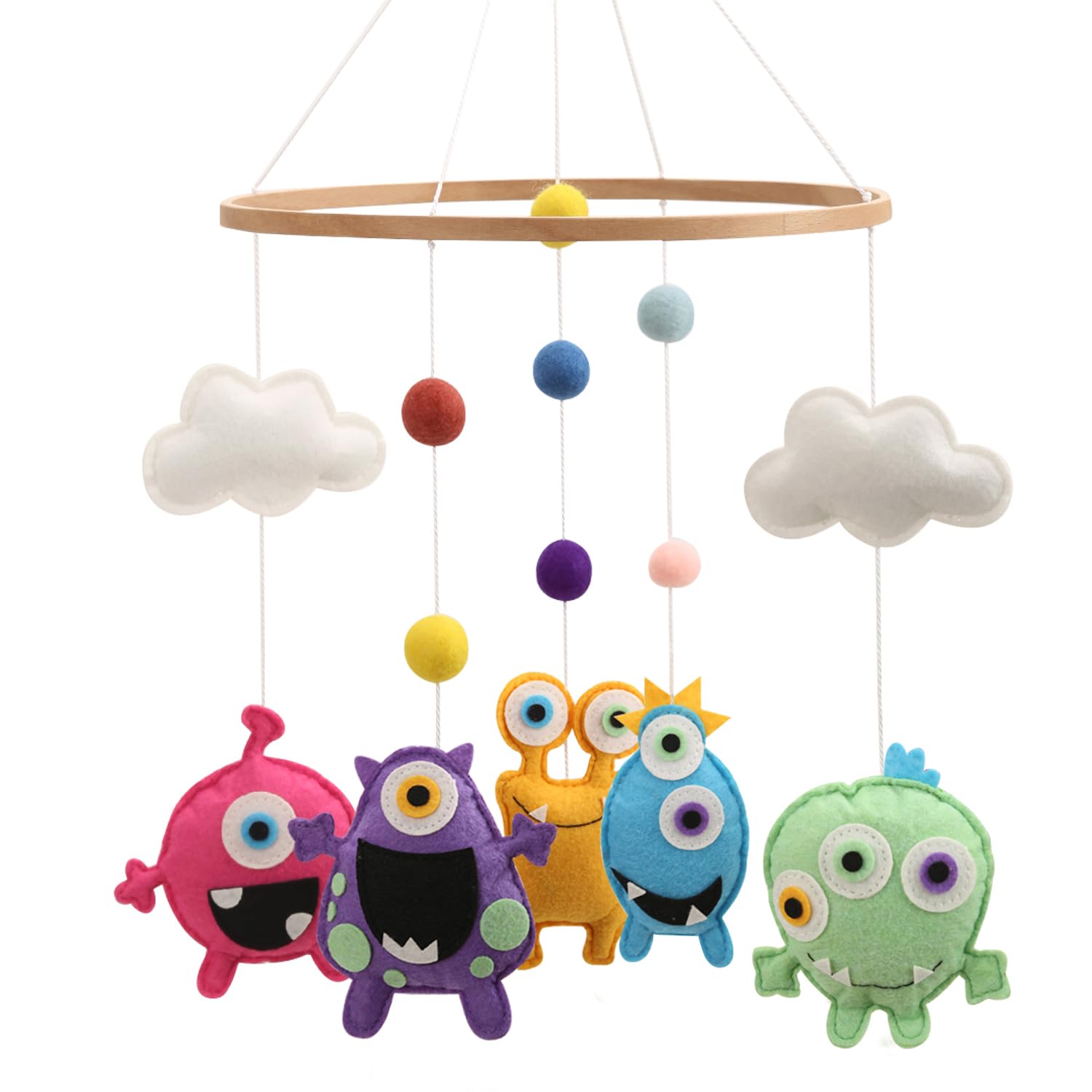 Monster Alien Felt Baby Mobile Hand Made Little Monster Nursery Hanging Decor Crib Baby Mobile Neutral Decoration