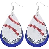 Baseball Teardrop Dangle Earrings for Women - Layered Faux Leather Glitter Baseball Earrings, Game Day Sports Fan Jewelry for Baseball Lovers
