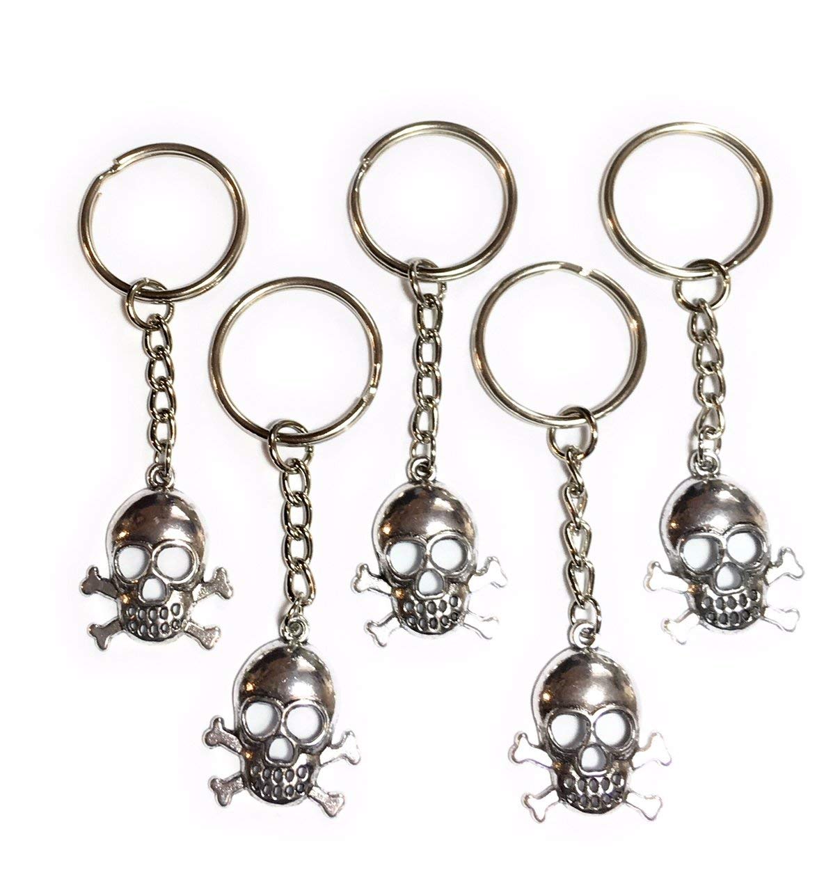FizzyButton Gifts Set of 5 pirate skull keyrings key rings with silver tone keychains