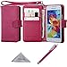 Wisdompro Wallet Case for Samsung Galaxy S5 Mini, PU Leather Flip Folio Protective Phone Case Cover with Magnetic Closure, Wrist Strap and Card Holder Slots for S5 Mini - Hot Pink
