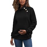 novachic Maternity Oversized Turtleneck Sweatshirt for Women Buttons Shirts Long Sleeve Tops as clothing with Side Pockets