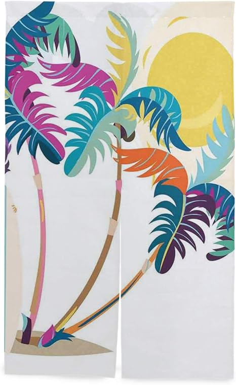 Amazon Eilanna 間仕切りカーテン かわいい漫画のサーフガールビーチの抽象的なイラスト夏休み海辺 おしゃれ 間仕切り遮光 飾り付け 装飾 玄関 キッチン リビング 店 出入り口 突っ張り棒付き 86 143cm 間仕切り スクリーン オンライン通販