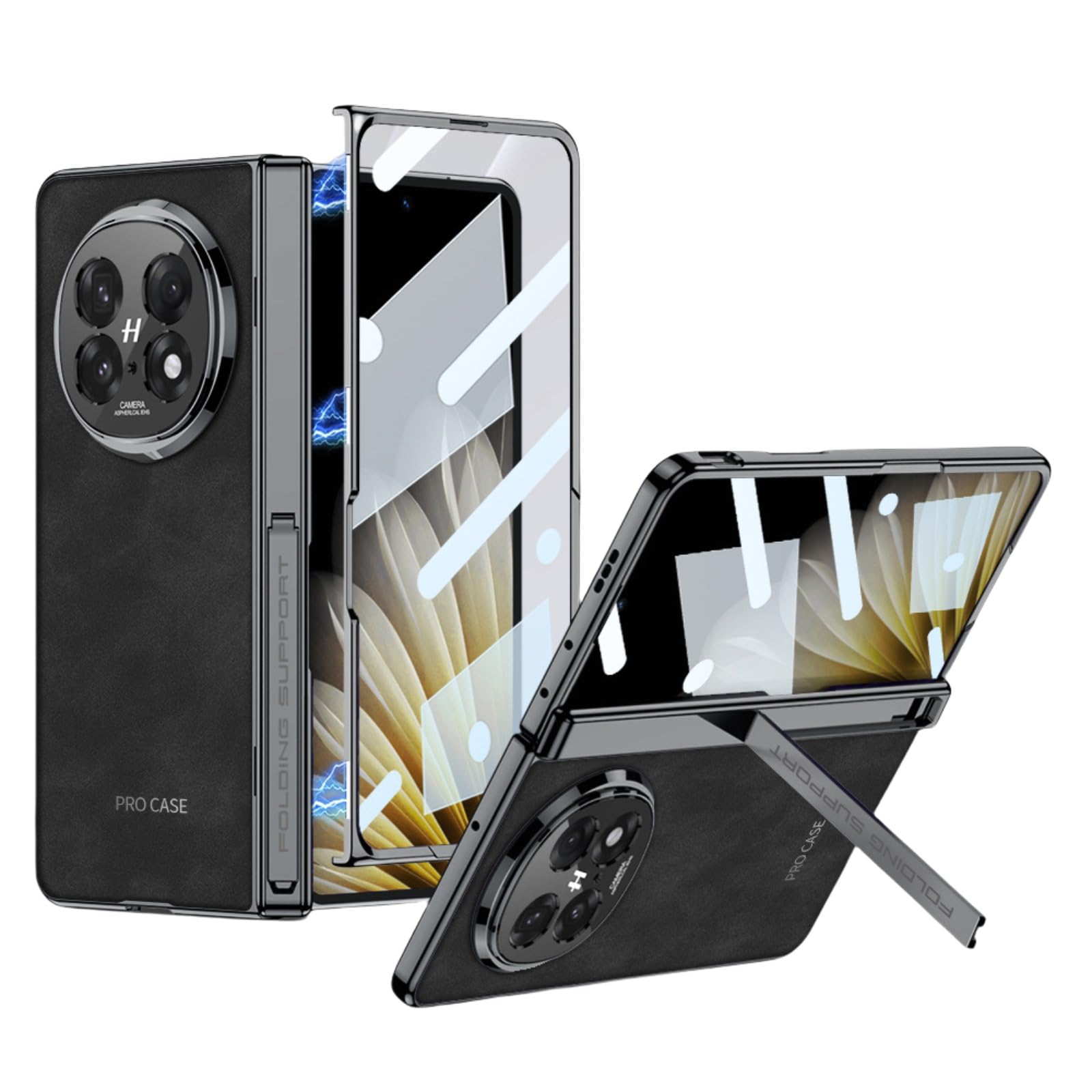 Case for Oppo Find N5, Stylish Shock-Resistant Leather Case with Center Hinge Protection, Built-in Screen Protector and Stand (Black)