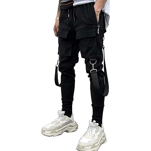 BITLIVE Mens Joggers Pants Long Multi-Pockets Outdoor Fashion Casual Relaxed Fit Streetwear with Drawstring