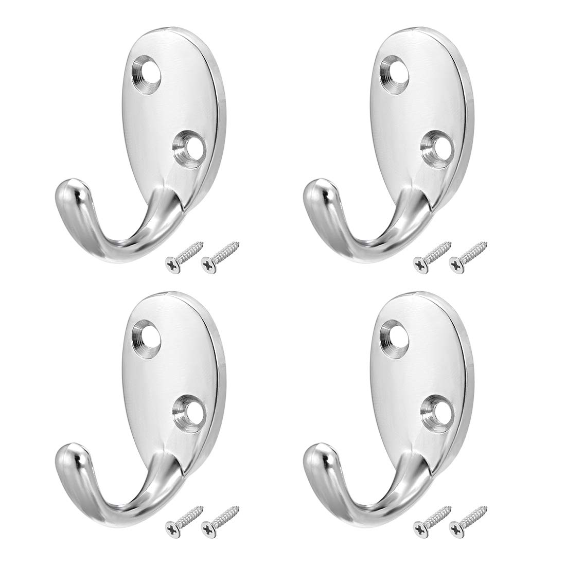 sourcing map 4Pcs Wall Mounted Hook Robe Hooks Single Coat Hanger Hanging with Screws, Zinc Alloy, Silver Tone
