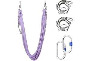 SKYPHAROS 5.5 Yards Aerial Silks Yoga Swing Set - Aerial Yoga Hammock Kit Anti-Gravity Flying for Fitness, Low/Non Stretch Nylon Tricot Fabric Hardware Included for Dance