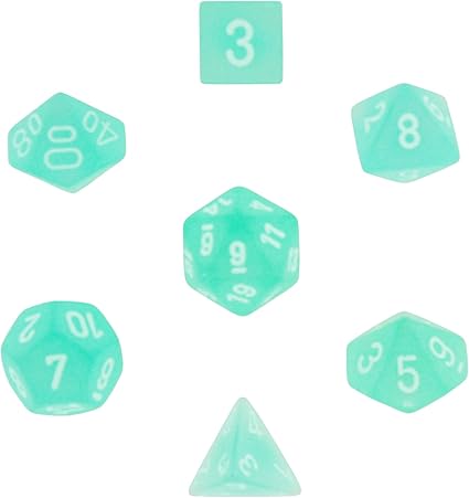 Chessex Dice: Polyhedral 7-Die Frosted Dice Set - Teal w/white