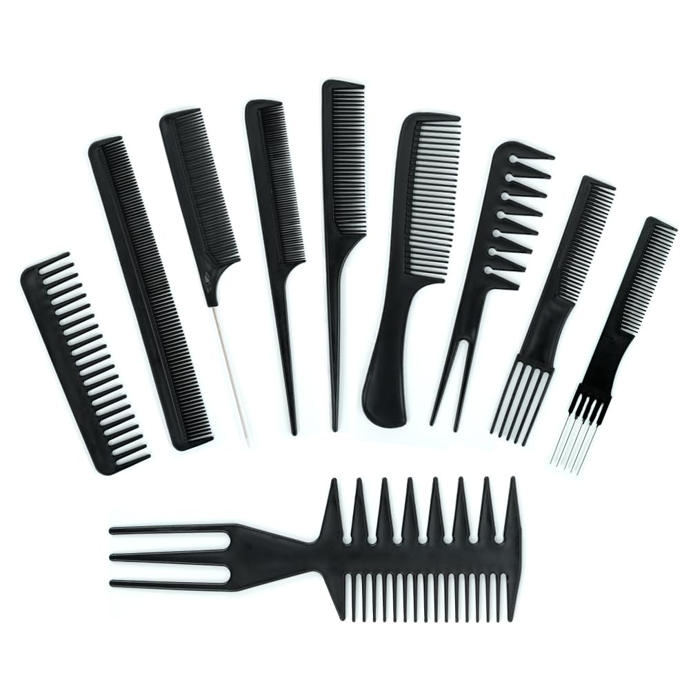 Photo 1 of 10Pcs Comb Set for Hair Styling, Hair Stylist Professional Styling Comb Set for Women Men (Black)