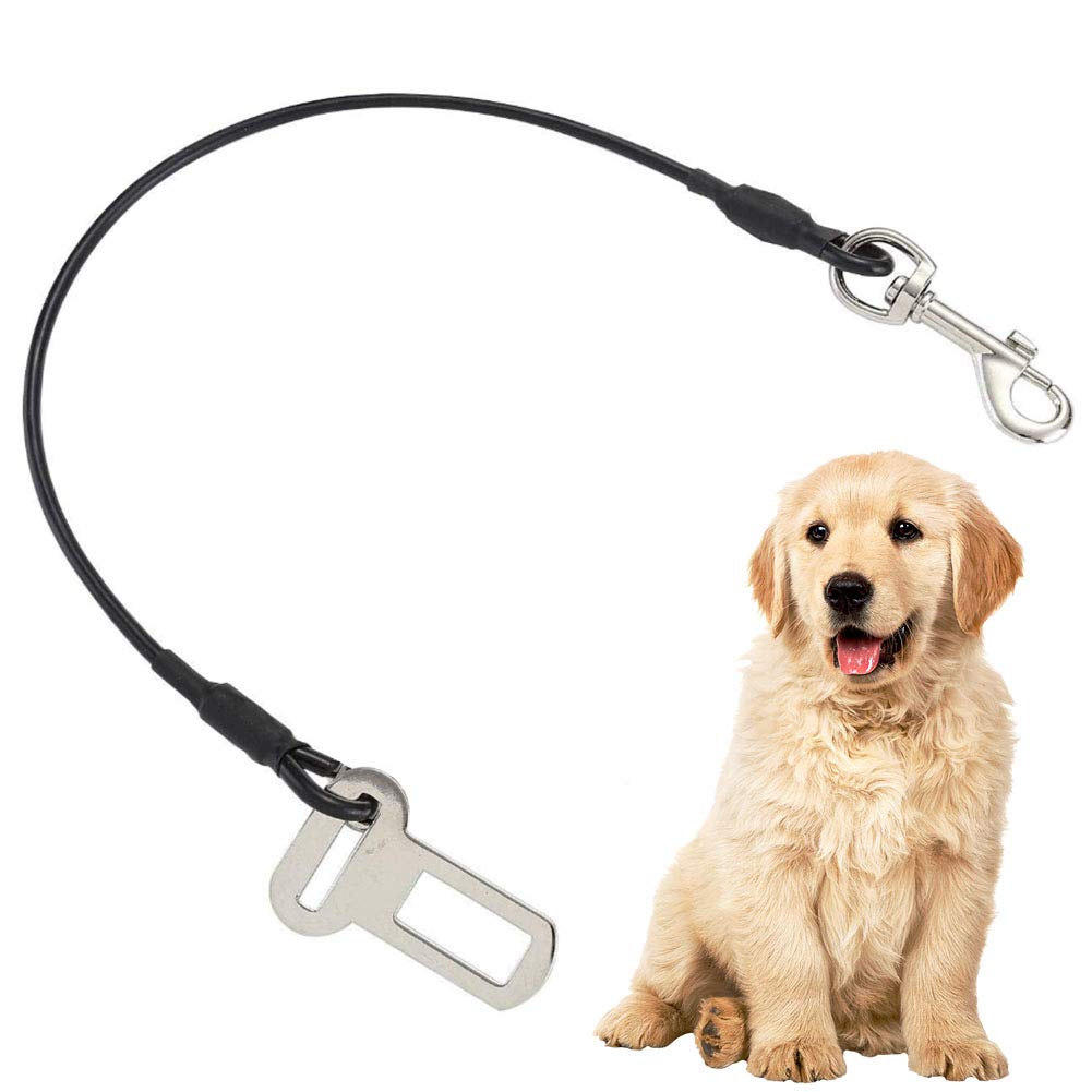 YUIP Chew Proof Dog Car Seatbelt Safety Restraint Pet No-Chew Tether Cable Stainless Steel Dog Leashes Rope Puppy Vehicle Seat Belt with Double Clip and Latch Attachment