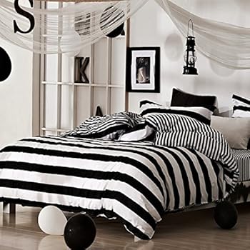 Amazon.com: Ukeler Black and White Striped Duvet Cover Set