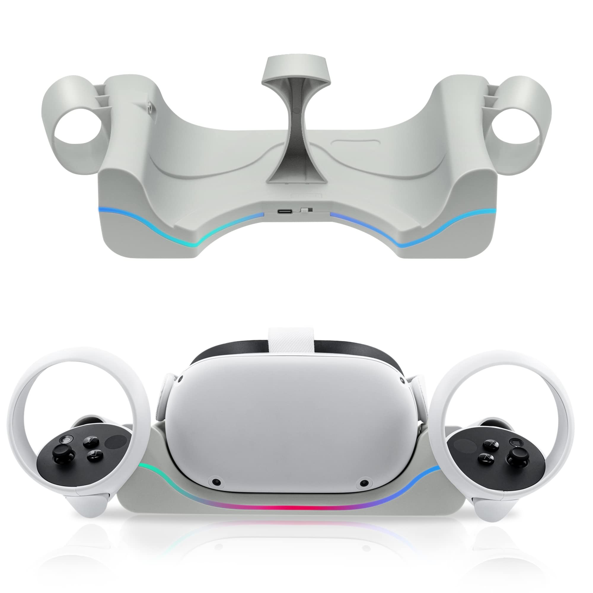 Mcbazel Charging Dock Station for Quest 2, VR Wall Mount Charging Stand With LED Indicator & Type-C Magnetic Charging Connector Headset Charging Dock Stand, White (Not for Quest 3/3s)