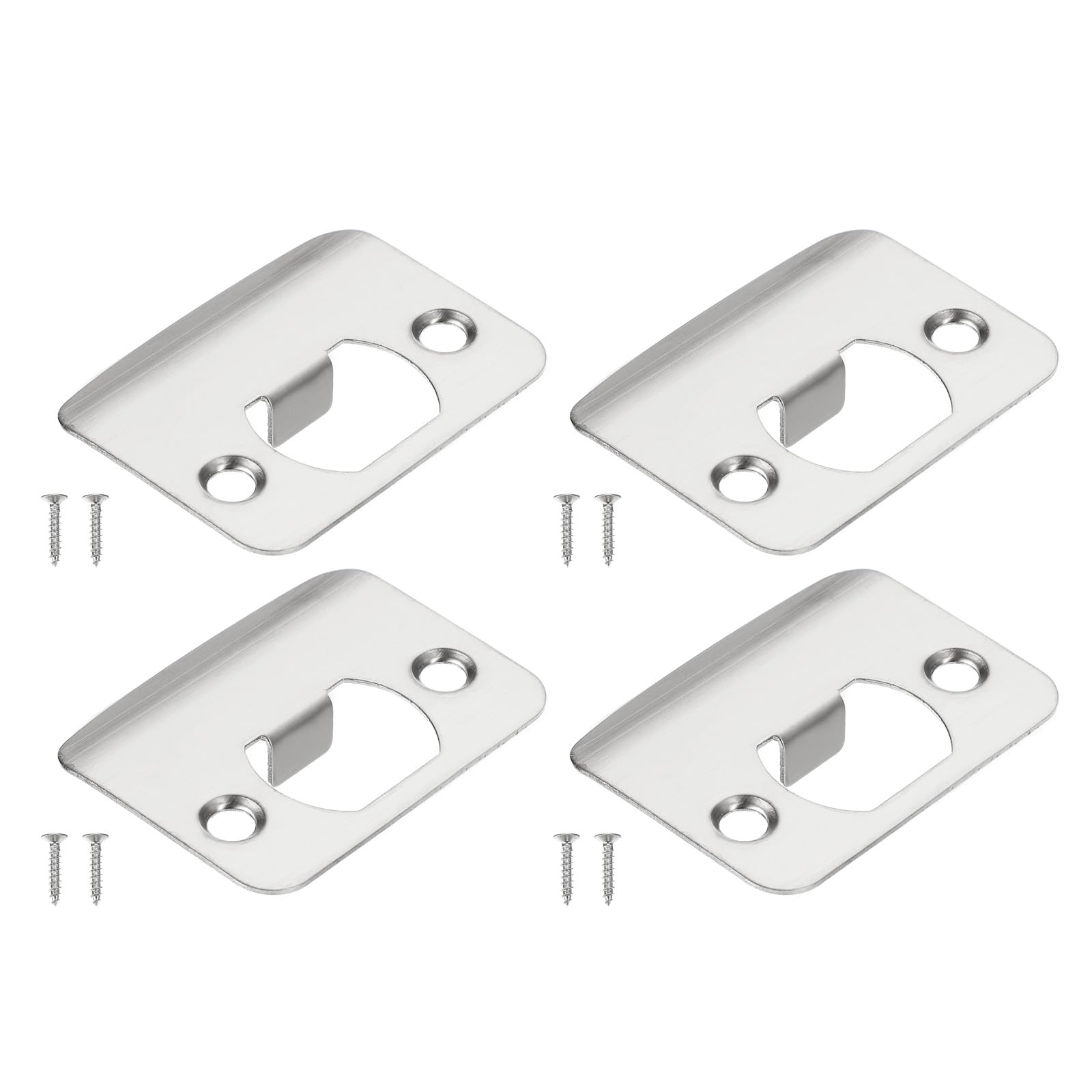 PATIKIL Door Strike Plate 2-1/4"x1-3/4",4 Pcs Round Corner Extended Lip Strike Plate, Universal Security Latch Strike Deadbolt Strike with Screw Interior & Exterior Doors,Silver