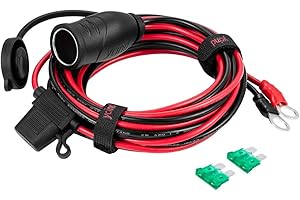 YCIND 3/8" Ring Eyelet Terminal to Female Cigarette Lighter Socket Battery Boost Cable Heavy-Duty 30A Fuse 12V/24V 12AWG Cord 10Ft