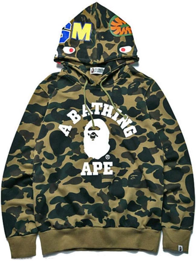 Unisex Shark Jaw Camo Full Zipper Hoodie Shark Jaw Hoodies Ape Green XL