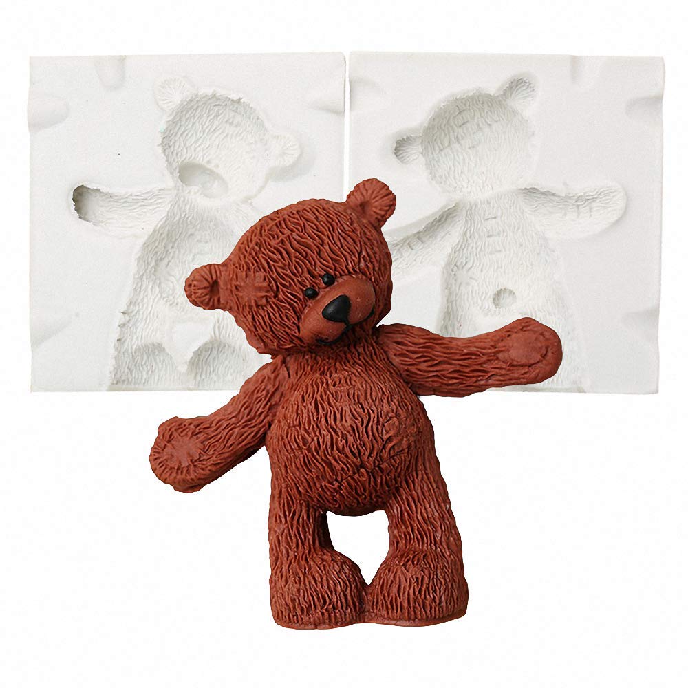 3D Teddy Bear Doll Silicone Fondant Mold Chocolate Candy Sugar Craft Gum Paste Mould Paper Clay Soap Candle Mold Cake Decoration Tool