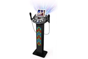 Starion KS829-B Bluetooth Karaoke Machine l Pedestal Design w/Light Show l 4 Built-in Speakers & 2 Tweeters l Two USB for Bluetooth / MP3 Record & Playback l Disco Ball Effect l Two Microphones