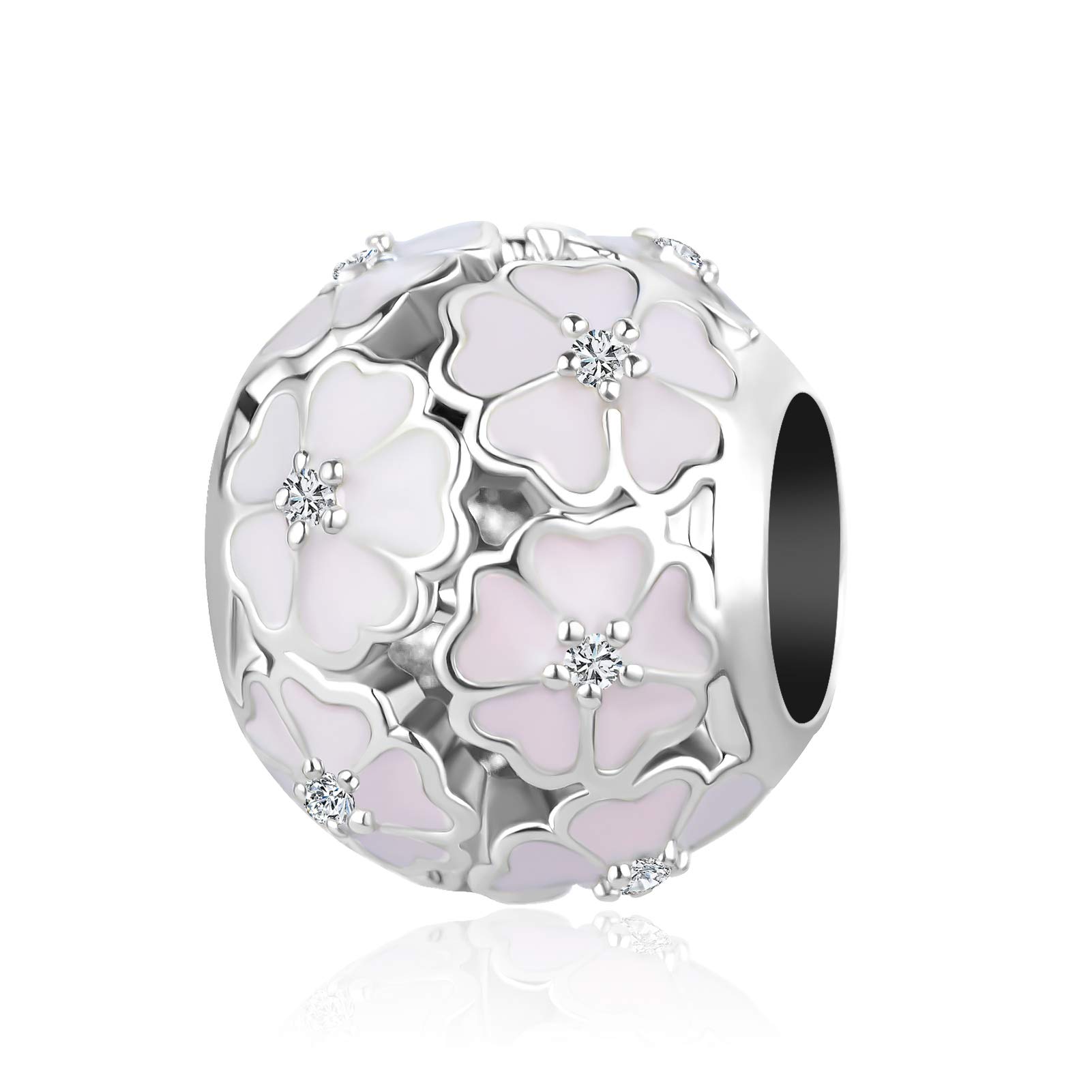 Pink Flowers Bead Charm fits Pandora Charms Bracelets Christmas Birthday Jewellery Gift for Women Daughter Sister Granddaughter