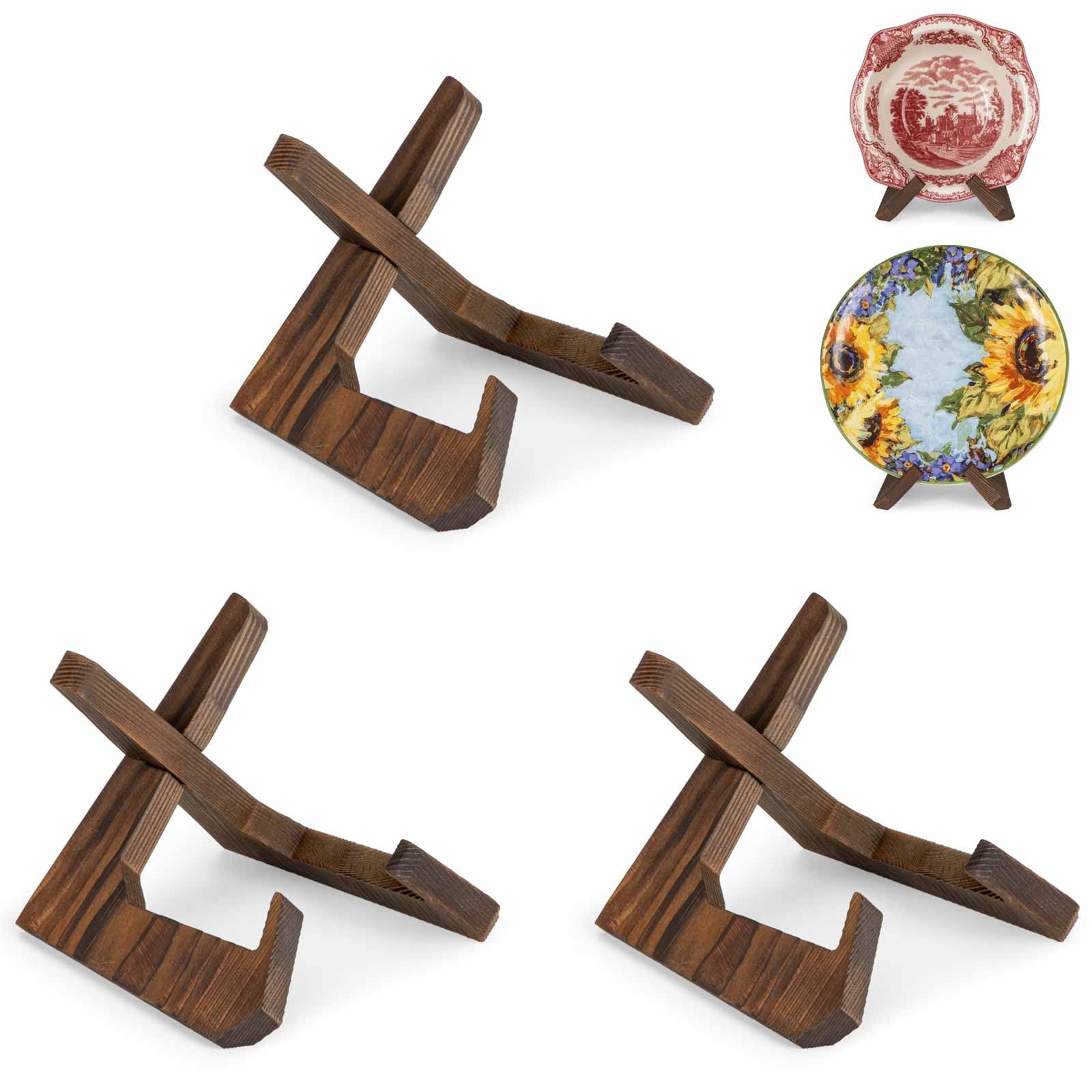 ANBOXIT Bowl Stands for Display, 3 Pack 4,5 Inch Plate Holder, Wooden Easel Frame Holder, Display Stand for Large Deep Platters and Dishes, 15,2 x 13,6 x 11,6cm(For Bowls under 8,9cm in Depth)
