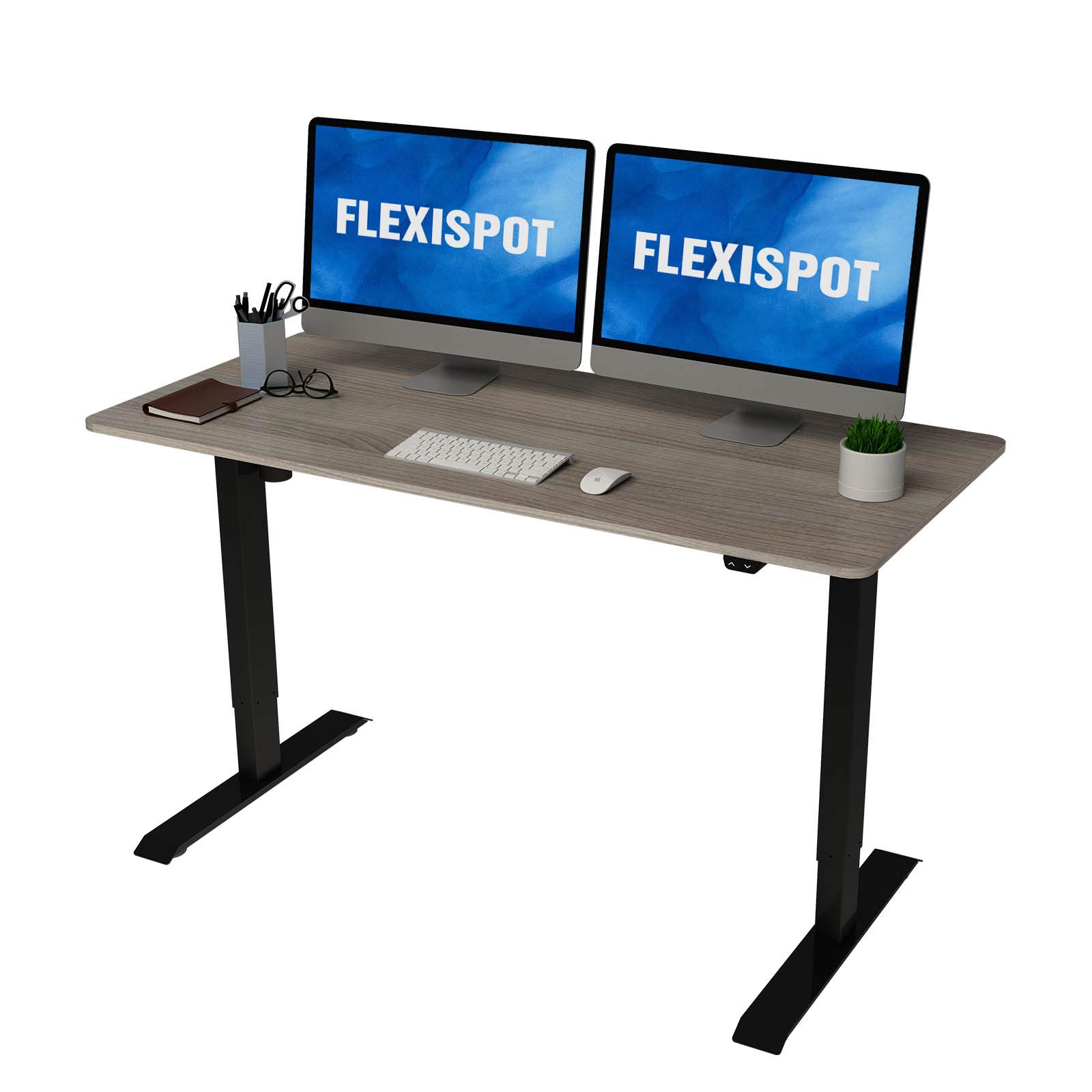 Flexispot Adjustable Desk, Electric Standing Desk Sit Stand Desk (60x24, Black Frame+White Wood Grai