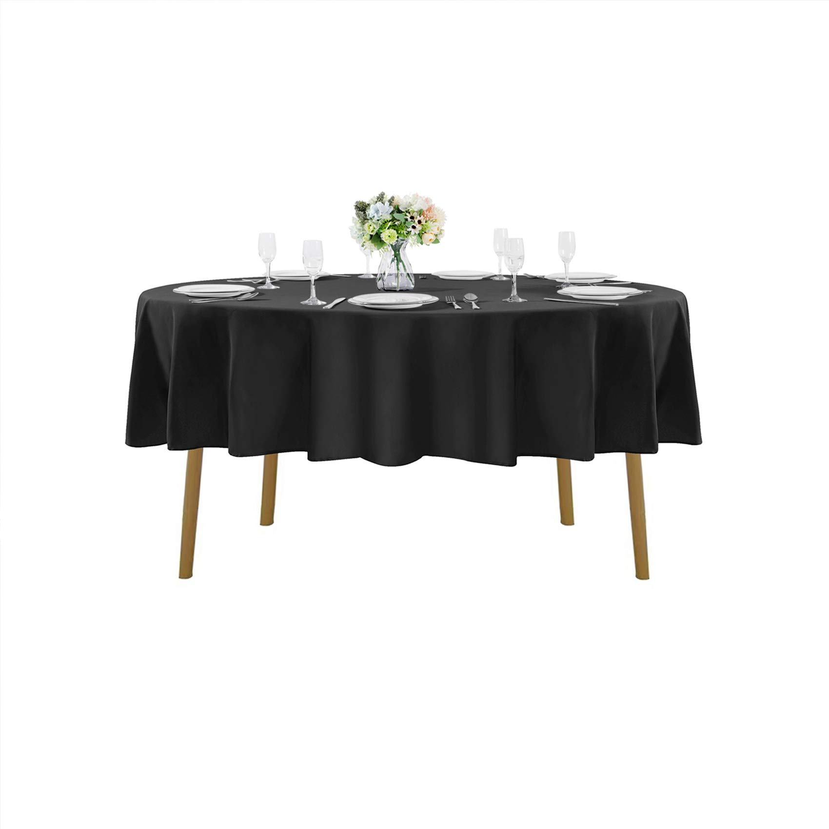 Cupuamon 120 inch Round Tablecloth Washable Polyester Table Cloth Decorative Table Cover for Wedding Party Dining Banquet（12 Pack 120 inch,Black Image