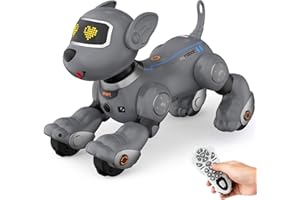 PRANITE Robot Dog, Programmable Remote Control Dog Toy for Kids with One-Key Following, Voice Control, Touch, Dance, Sing, Smart RC Stunt Puppy Toy Gift for Boys Girls (Gray)