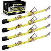 Stay There Axle Tie Down Combo Strap with Snap Hook Ratchet - 2 Inch x 114 Inch - 4 Pack - Classic Yellow - 10000lb Guaranteed Break Strength