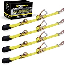 Silscvtt Ratchet Straps - 4 Set Yellow Tie Downs, 2x96 Feet, 10,000 Lbs Break Strength