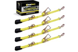 Stay There Axle Tie Down Combo Strap with Snap Hook Ratchet - 2 Inch x 114 Inch - 4 Pack - Classic Yellow - 10000lb Guarantee