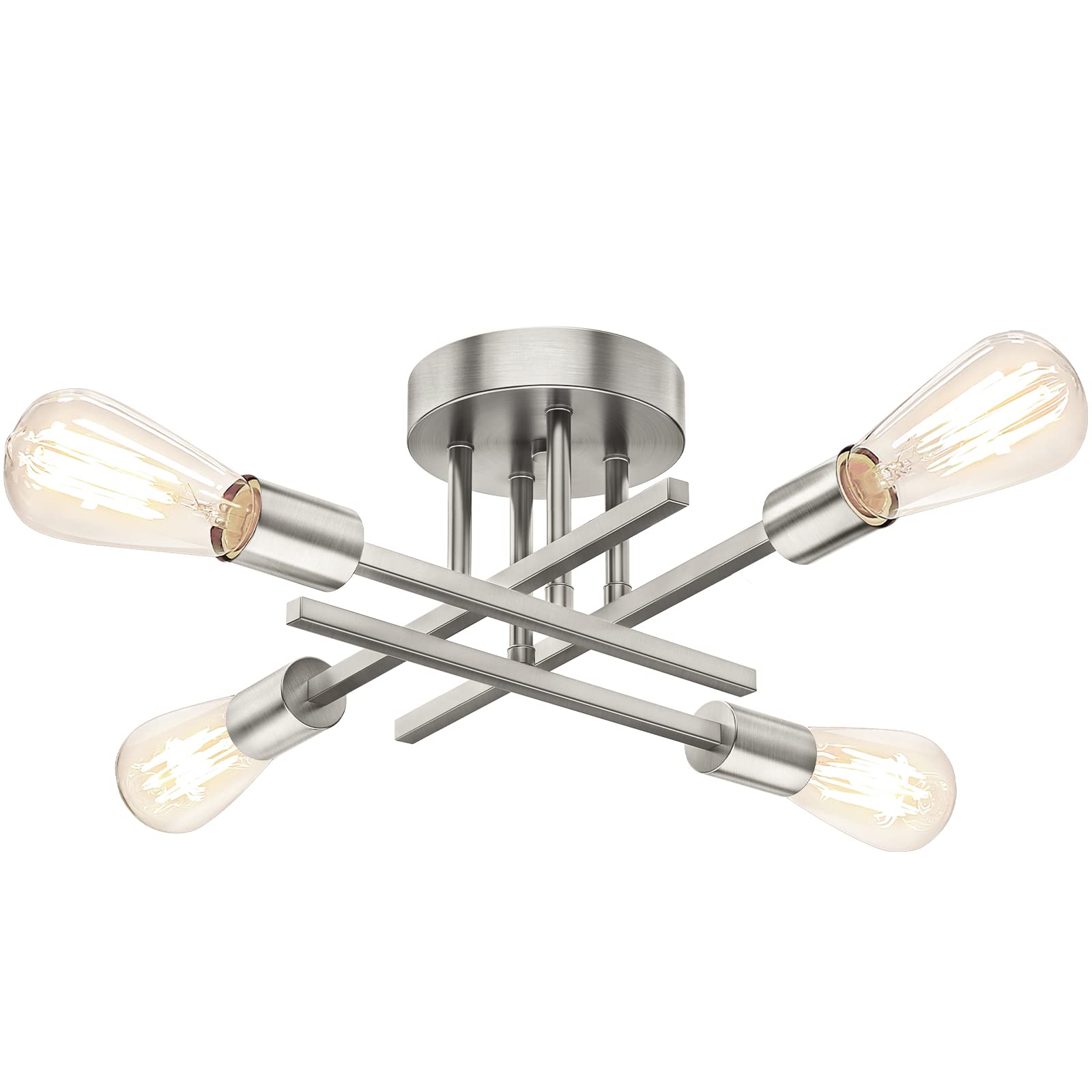 Photo 1 of Brushed Nickle Semi Flush Mount Ceiling Lights, 4-Light Modern Industrial Sputnik Chandelier Light Fixture, Silver Flush Mount Light for Kitchen Bedroom Living Room Dining Room Closet, E26 Bulb Socket