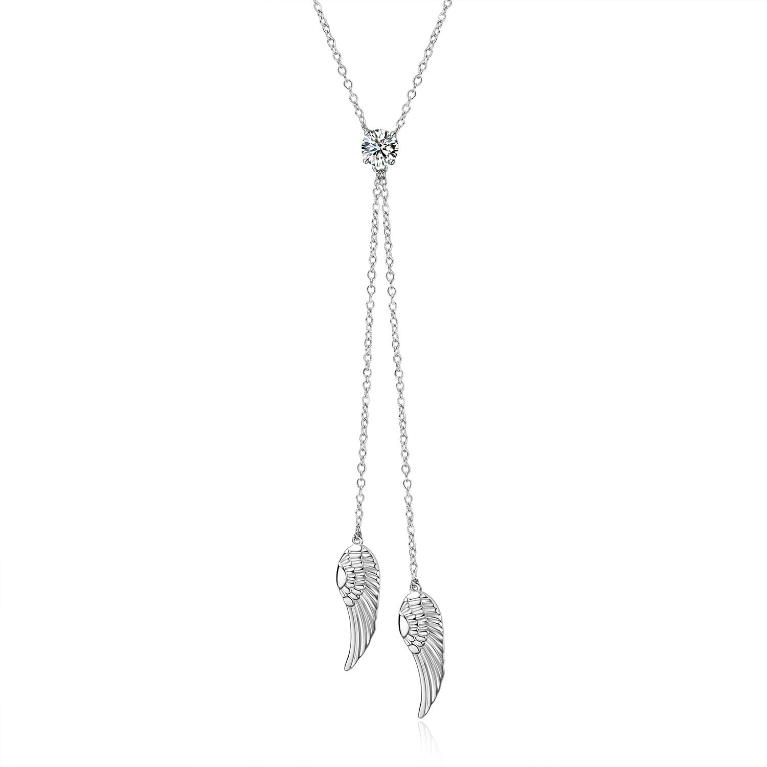 YAFEINI 925 Sterling Silver Heart Necklaces for Women,Zirconia Guardian Angel Wing Tassel Pendant Necklace Chain Jewellery Gifts For Women Girls Mum Daughter