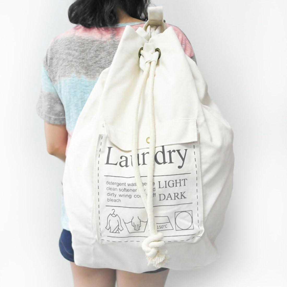 Carry Handy Sturdy Cotton Canvas Laundry Bag with Strong Adjustable Shoulder Strap and Drawstring - Heavy Duty and Large Size for College Dorm Room and Households