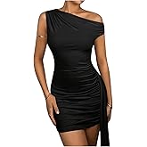 SOLY HUX Off The Shoulder Draped Mini Dress One Shoulder Bodycon Ladies Wedding Guest Dresses Sexy Cocktail Outfit
