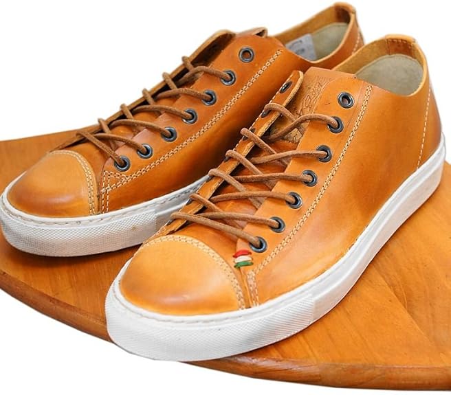 Amazon ブレッサン イタリア製 本革 レザースニーカー ライトブラウン 44 27cm スニーカー