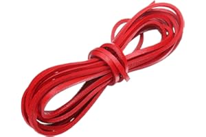 uxcell Flat Leather Cord, 3.3 Yard 3mm Leather String Strips Lacing for DIY Crafts Making Bracelet Purse Strap, Red
