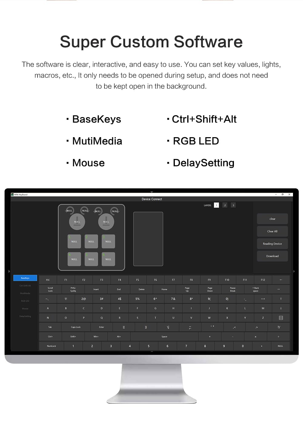 6 Key 2 Knob Wireless Macro Programmable Keyboard,Bluetooth 5.0/2.4G Receiver 400mAh One Handed Gaming Keyboard With Software keyboard with macro Keys ,Hot-Swap Switch RGB For Photoshop,Gaming