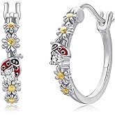 Ladybug Earrings Sterling Silver Ladybug Daisy Hoop Earrings Animal Jewelry Gifts for Women