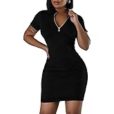 RomMoon Women's Summer Ribbed Bodycon Dress Mock Neck Slim Fit Short Sleeve Mini Dresses