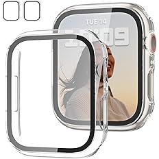 JZK Case with Screen Protector for Apple Watch Series 9/8/7 41mm,Clear | 2 Pack,Full Hard PC Cover with Tempered Glass for Ap