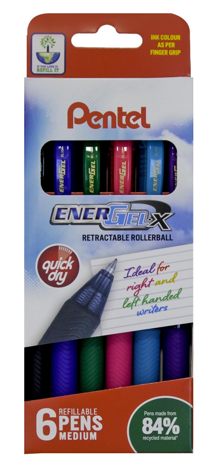 Pentel EnerGel X 0.7 mm Tip Pen - Assorted Colours (Pack of 6)