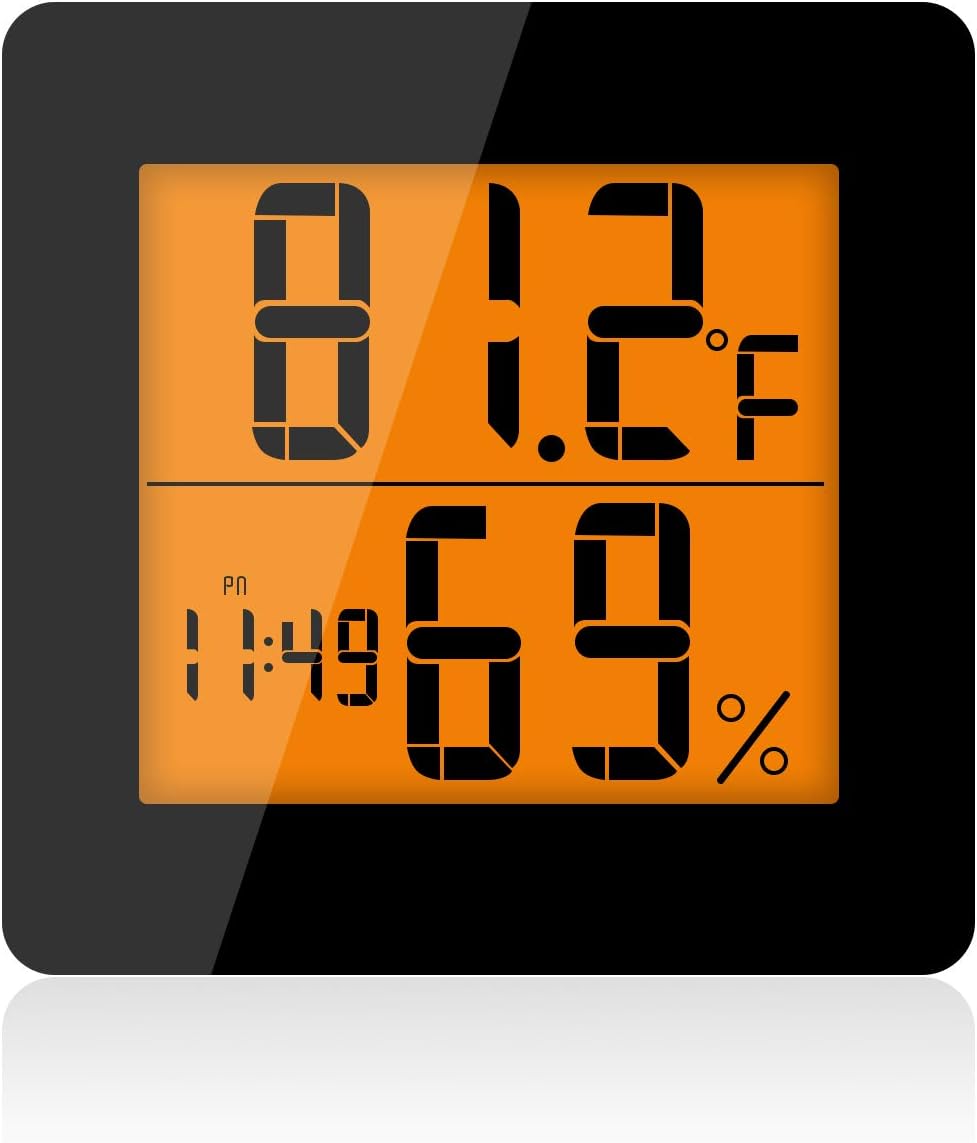 Insputer Digital Hygrometer Indoor Thermometer Accurate Humidity Monitor Alarm Clock Snooze LCD Display with Backlight (Black)
